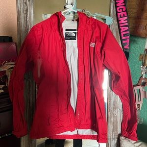 Red North Face Raincoat. Size L